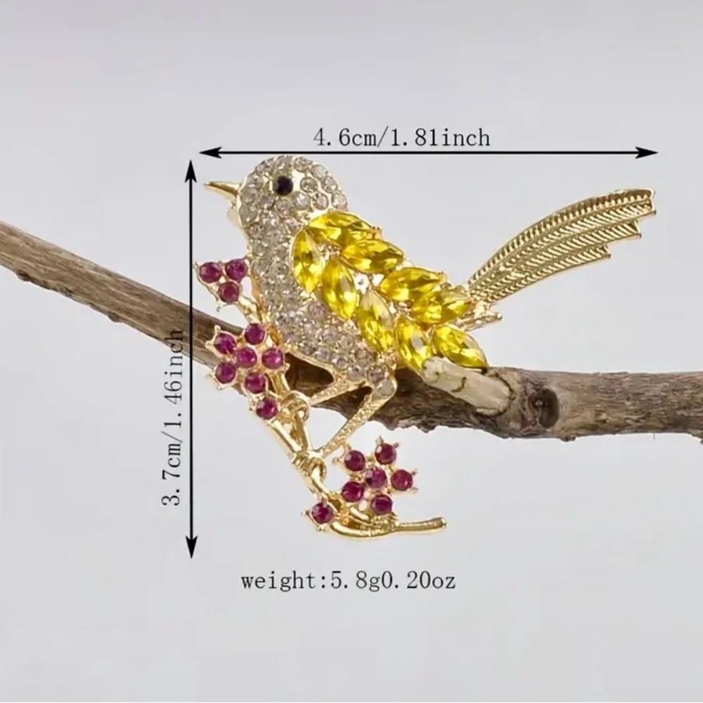 Vintage-Style Cubic Zirconia Magpie Bird on a Branch Brooch Pin. NWOT - Picture 5 of 6